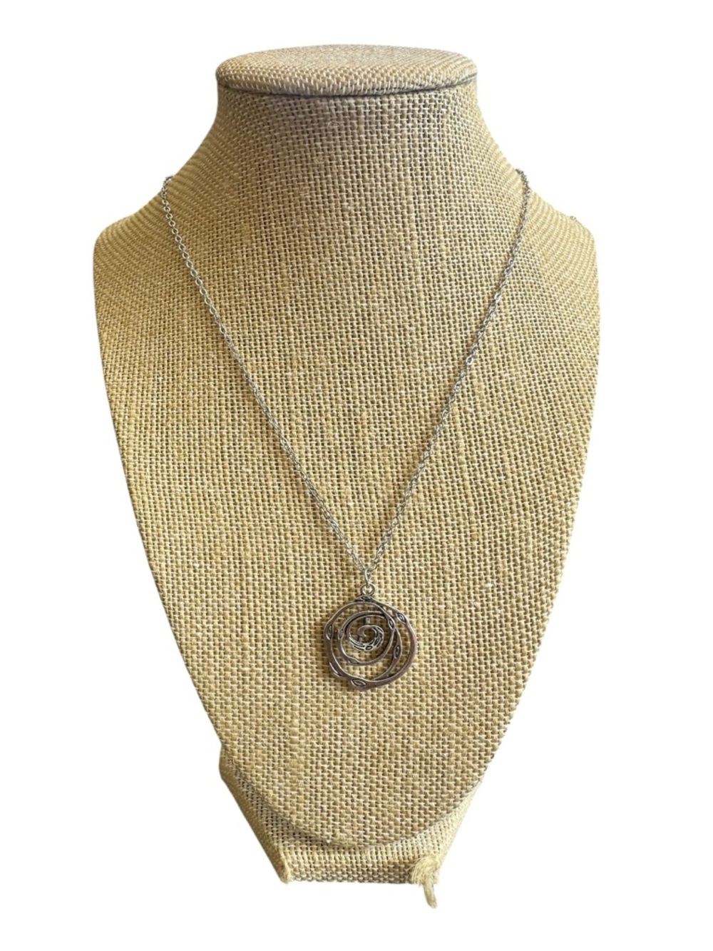 Boho Silver Twisted Medallion Pendant Necklace